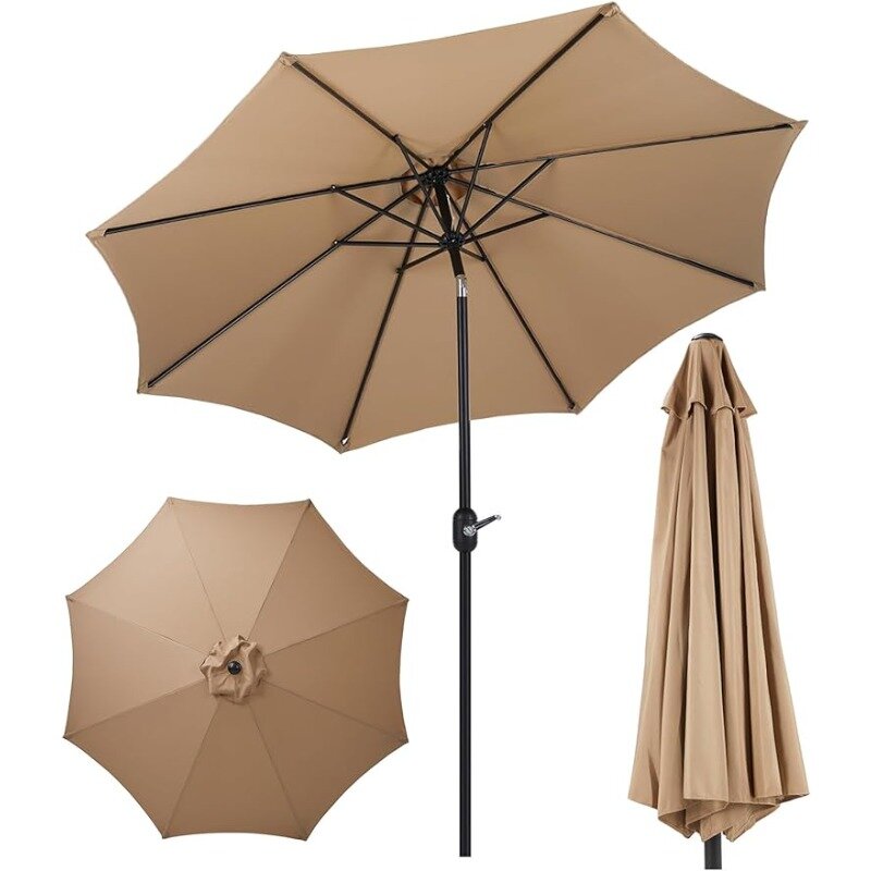 مظلة فناء خارجية مع زر ضغط ، إمالة وكرنك ، حماية من فوق البنفسجية ، مقاومة للماء ، طاولة سوق ، ساحة ، 9 أقدام