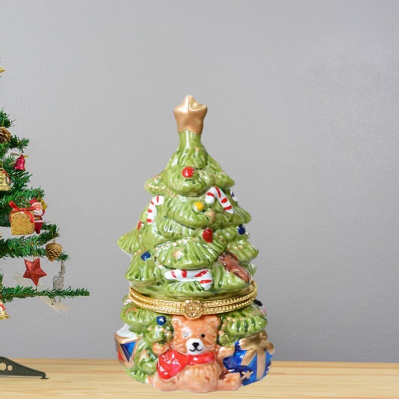 شجرة عيد الميلاد السيراميك حلية صندوق مجوهرات ، خاتم وأقراط منظم ، هدية فريدة للمنزل ، ديكور الغرفة ، رائجة البيع ، جديد
