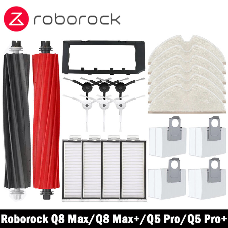 Roborock-قطع غيار وملحقات ، فرشاة جانبية رئيسية ، فلتر Hepa ، ممسحة ، كيس غبار ، Q8 Max ، Q8 ، Q5 Pro ، Q5