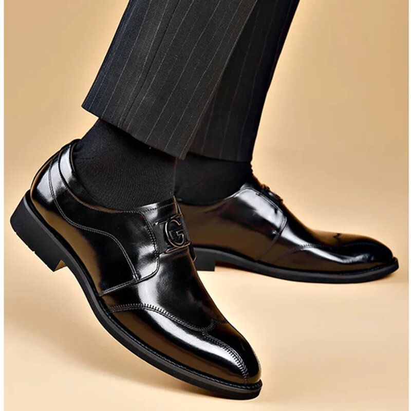 أحذية رجالية كاجوال من الجلد الصناعي ، أحذية رسمية ، زفاف ، عمل ، علامة تجارية أنيقة ، كلاسيكي ، أسود ، مقاس كبير 38-48