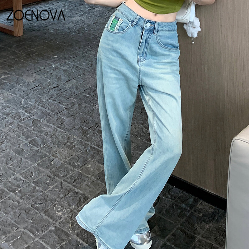 ZOENOVA-بنطلون جينز فضفاض صغير للنساء ، بنطلون بساق واسعة مستقيمة ، دينم Y2K غير رسمي ، موضة السيدات ، هاراجاكا ، الربيع ، الخريف ،!