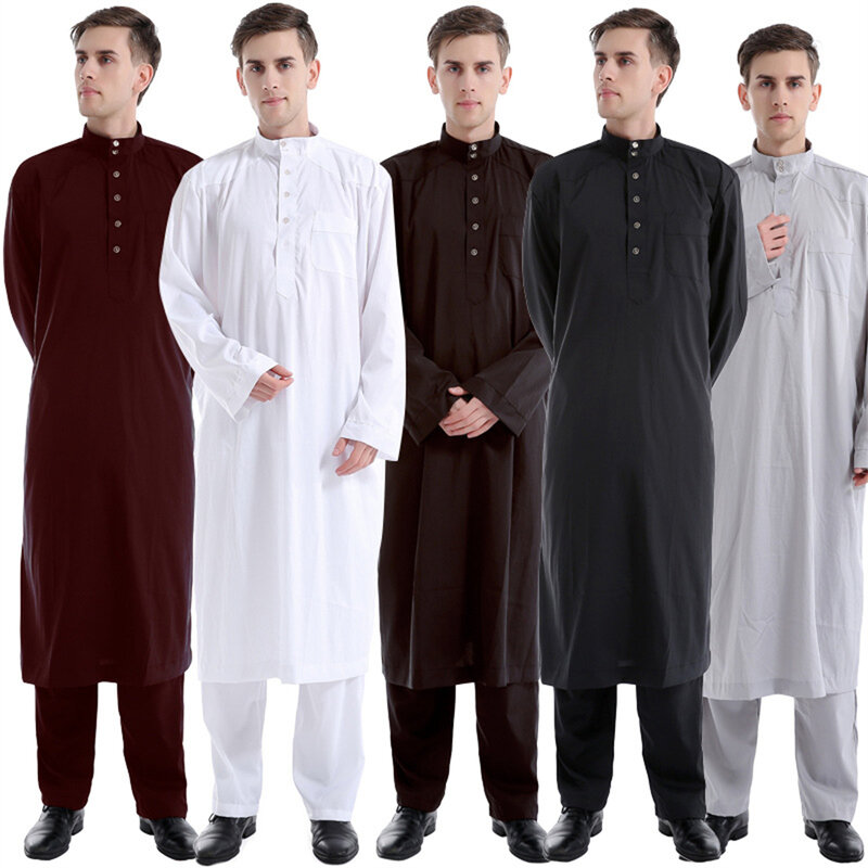 ملابس عربية إسلامية للرجال ، جوبا ثوب ، المملكة العربية السعودية عباية دبي قفطان عيد مبارك فستان وبنطلون ، مجموعة إسلام رمضان 2 قطعة