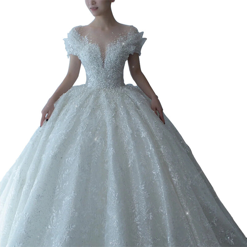 فستان زفاف الأميرة مع كريستال مطرز للنساء ، ثوب تول أبيض ، فستان العروس مثير ، بسيط وفاخرة ، D120 ، 2024