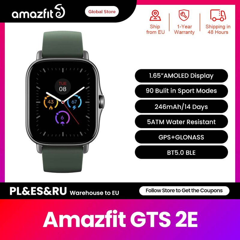 الأصلي Amazfit GTS 2e Smartwatch اليكسا المدمج في 90 وسائط الرياضة لتحديد المواقع ساعة ذكية ذكية للرجال النساء أندرويد iOS الهاتف