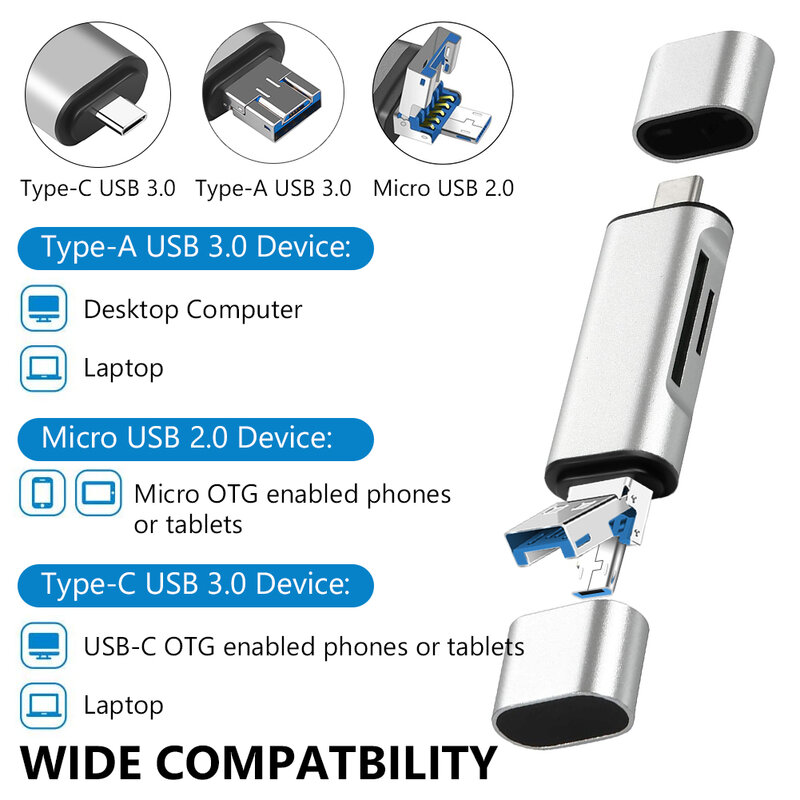 USB 3.0 مايكرو USB نوع C قارئ بطاقة عالية السرعة نقل وتغ محول SDHC SD TF قارئ بطاقة مايكرو SD لأجهزة لوحية الهاتف المحمول