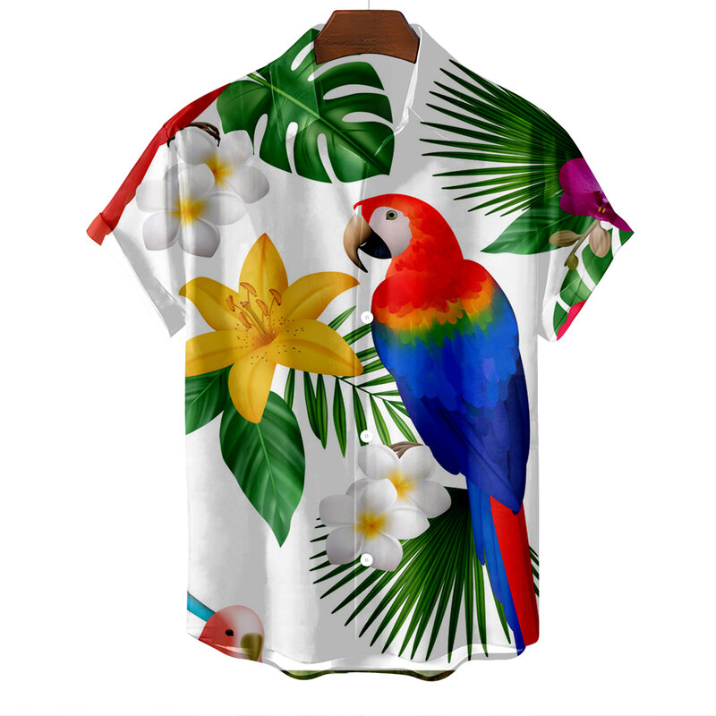 قميص هاواي للرجال بأكمام قصيرة ، فلامنغو مطبوع ، بلوزة كاجوال اجتماعية ، ملابس فاخرة ، موضة ، صيف