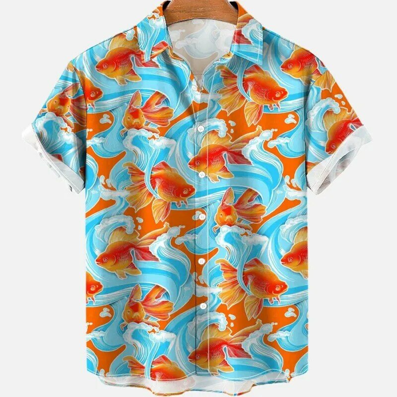 2023 الصيف جديد Vintage الرجال ثلاثية الأبعاد الأزهار الصيف الاجتماعية غير رسمية هاواي قصيرة الأكمام قميص الشارع كوي Carp قميص فاخر في الهواء الطلق Cl