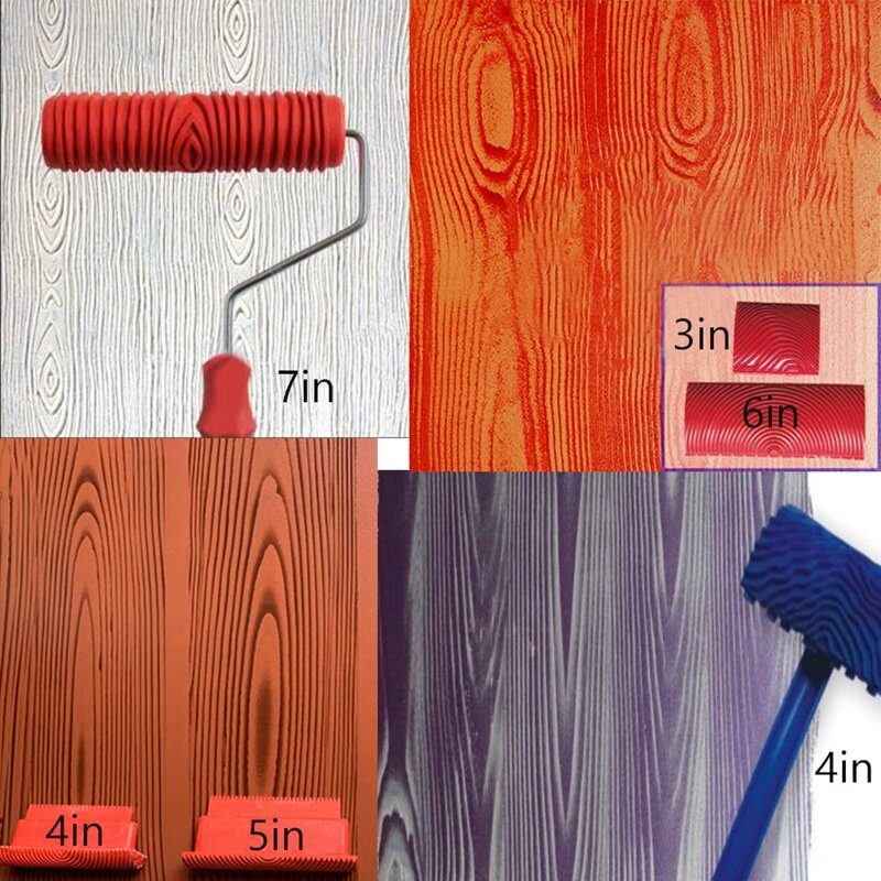 6 قطعة 7 بوصة أدوات الرسم على الحائط الخشب الملمس رولة دهانات الخشب نمط أدوات لغرفة الحائط أشكال فنية من الخشب الحبوب أداة مجموعة