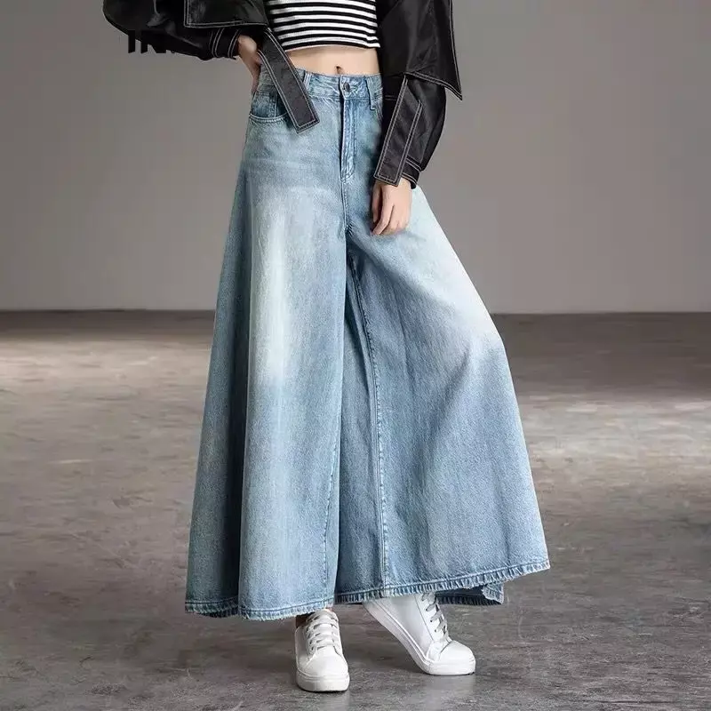 جينز نسائي واسع الساق عالي الخصر ، موضة كورية ، بنطلون كبير الحجم ، بنطلون صيفي ، ملابس جديدة ، Y2k ،