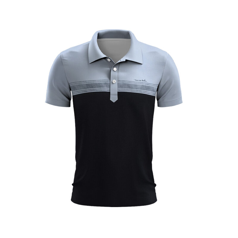 قميص بولو مخطط متدرج للجولف ، قميص رجالي سريع الجفاف ، قميص زر نادي الجولف ، الصيف
