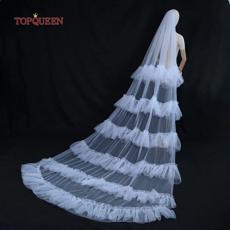 TOPQUEEN-حجاب زفاف تول ناعم ، حافة خام قديمة ، طول كاتدرائية ، طبقة واحدة ، زفاف ، الكثير ، V117A