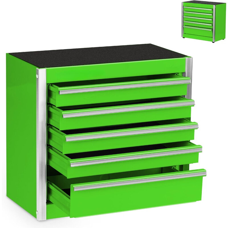 صندوق أدوات أخضر صغير ، 5 أدراج محمولة ، كابينة لفة صغيرة ، صندوق أدوات فولاذية مع بطانة