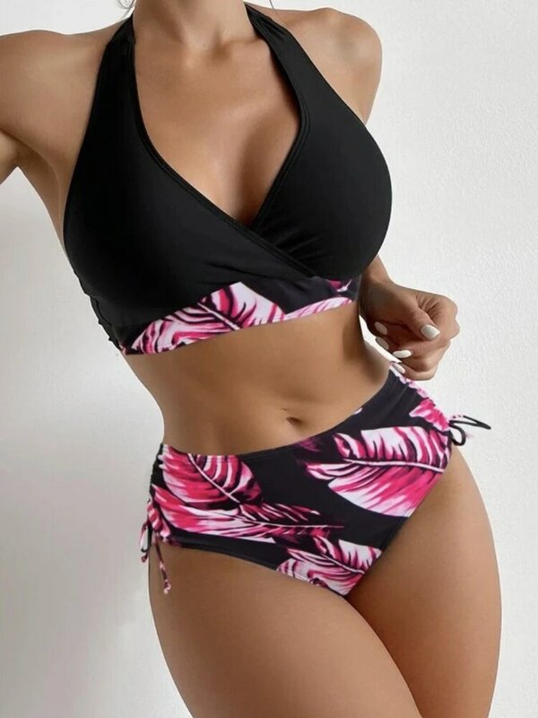ورقة طباعة عالية الخصر بيكيني المرأة 2023 مثير ملابس السباحة الرباط لباس سباحة الرسن Biquini البرازيلي ملابس السباحة الشاطئ