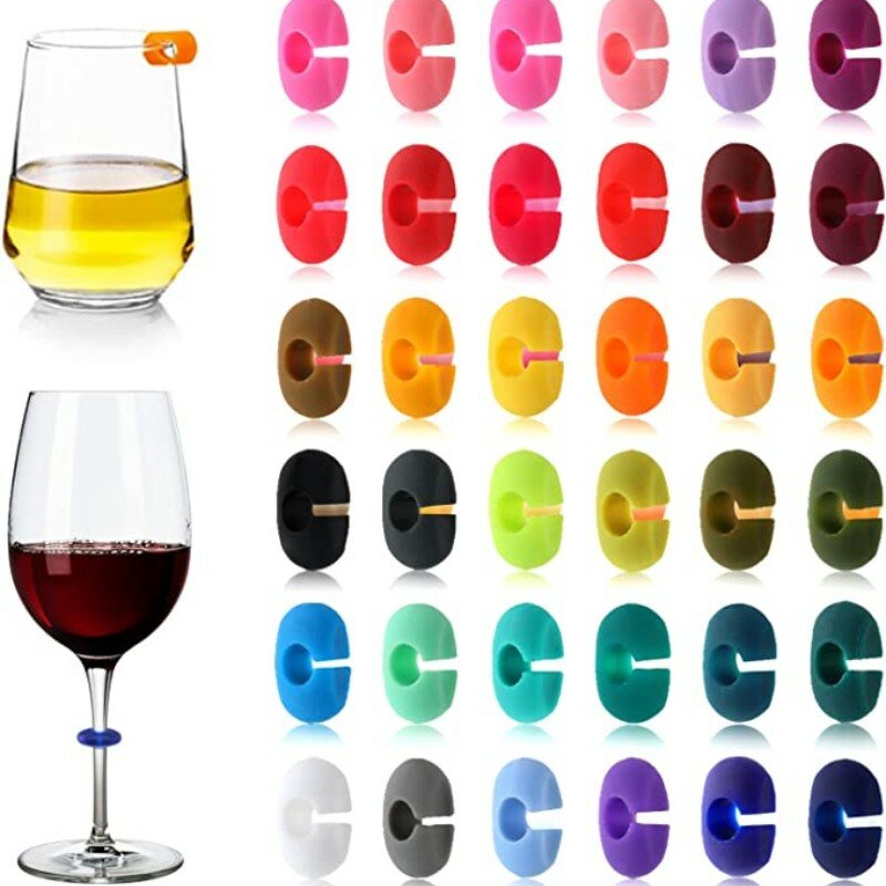 36 قطع لون عشوائي زجاجة النبيذ من السيلكون ماركر عصير نظارات كأس تسميات العلامات للخطوبة الزفاف في الهواء الطلق