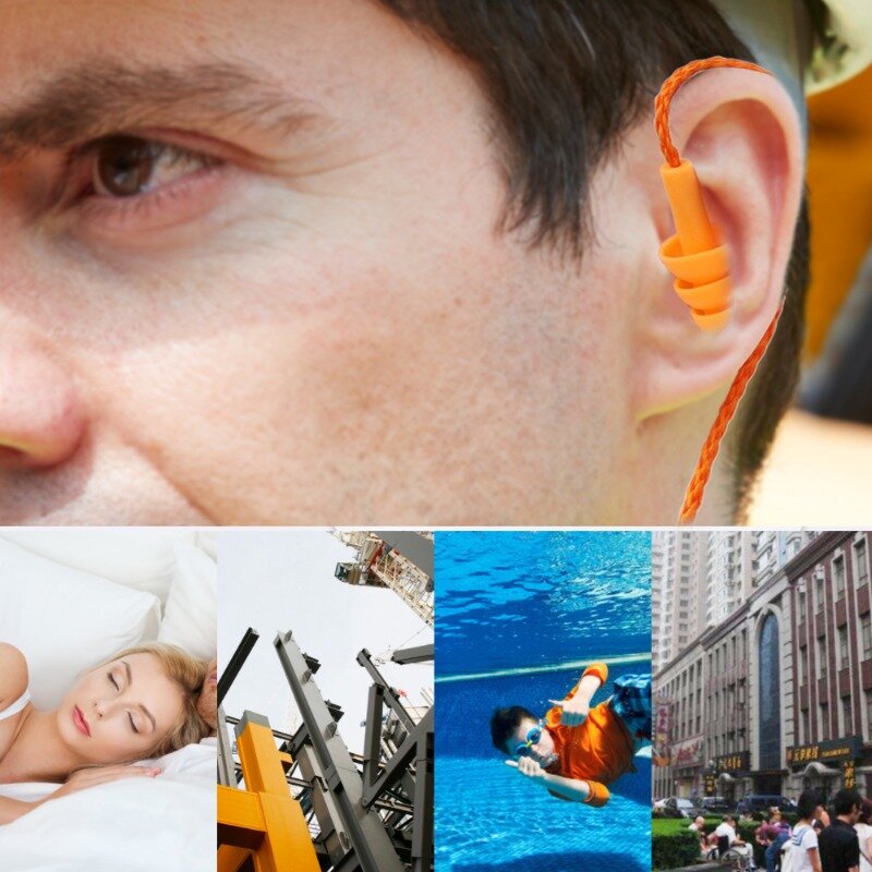 سدادات سيليكون قابلة لإعادة الاستخدام مع حبل ، حامي قابس الأذن ، مكافحة خسر ، حماية السمع ، الحد من الضوضاء ، آمنة ، السباحة ، العمل