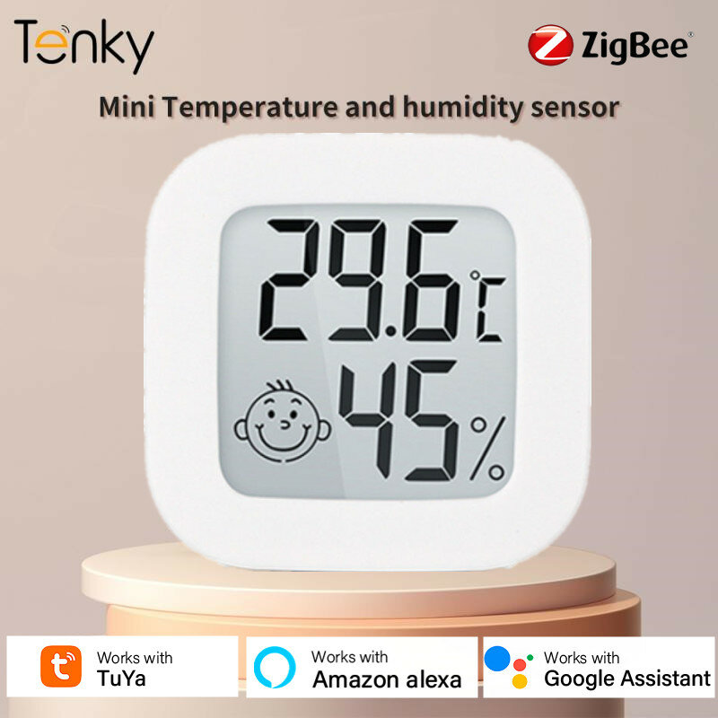 Tenky تويا زيجبي مستشعر درجة الحرارة والرطوبة مع شاشة LCD غرفة داخلية T & H متر الاستشعار العمل مع أليكسا/جوجل مساعد