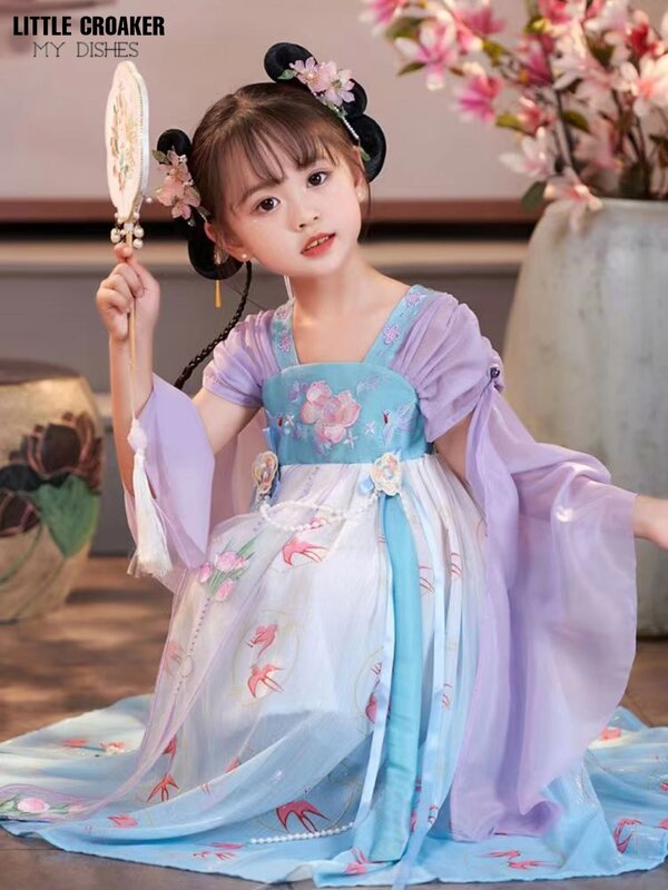 Hanfu تأثيري فستان للبنات ، كيمونو للأطفال ، هالوين زي للطفل ، قطعة واحدة