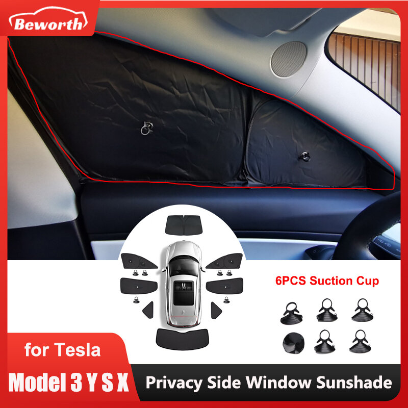 ترقية الخصوصية ظلة مع شفط كأس ل تسلا نموذج 3 Y S X 2023 2022 سيارة الجانب نافذة الشمس الظل أعمى التظليل الزجاج الأمامي
