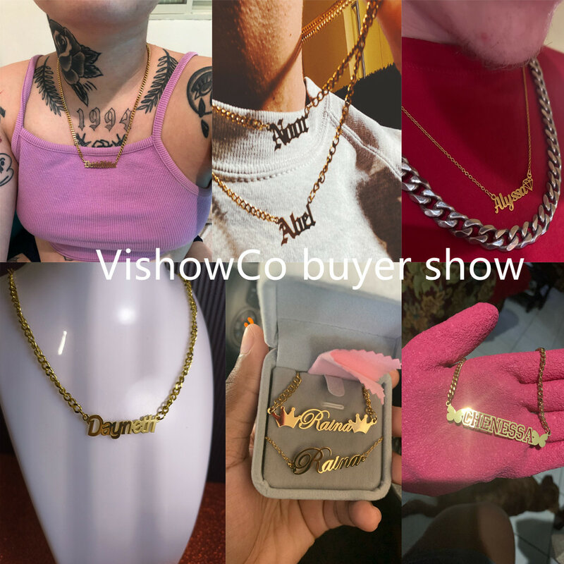 VishowCo مخصص القديمة الإنجليزية قلادة ل الفولاذ المقاوم للصدأ للنساء قلادة ذهبية الكوبية سلسلة شخصية اسم قلادة للرجال هدية