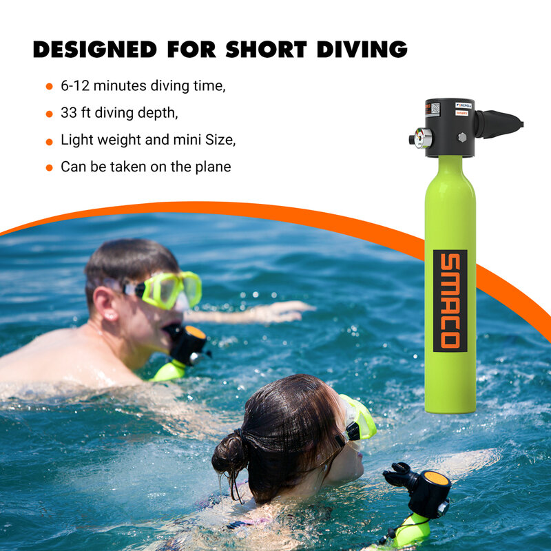 Smaco S300Plus خزان صغير معدات الغوص الغوص الغوص زجاجة الأكسجين اسطوانة الغوص خزان الهواء مجموعة مضخة يدوية