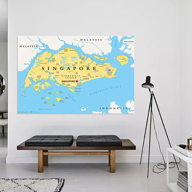 150*100cm The Singapore Map Wall Unframed Poster Non-woven Canvas Painting Decorative Print Living Room Home Decoration