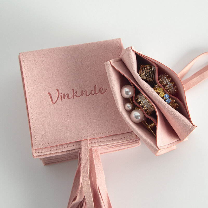حقائب هدايا مخملية وردية من الميكروفايبر ، شعار مخصص مخصص ، أكياس هدايا مجوهرات ، أقراط ، قلادة ، هدايا زفاف الكريسماس