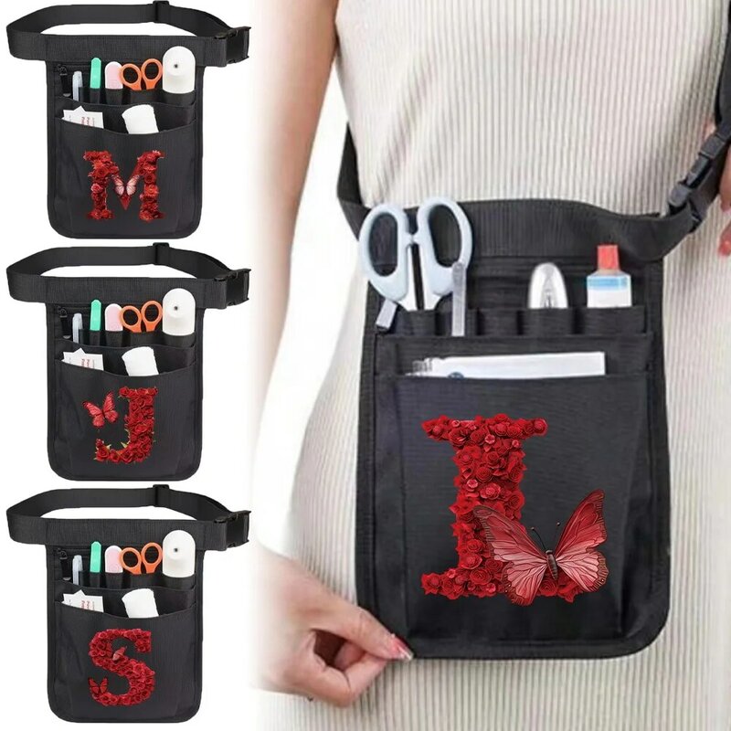 حقيبة تخزين اللوازم الطبية للممرضات ، أداة متعددة الوظائف ، حقائب الخصر ، ملحقات مادة النايلون ، سلسلة نمط الورد الأحمر
