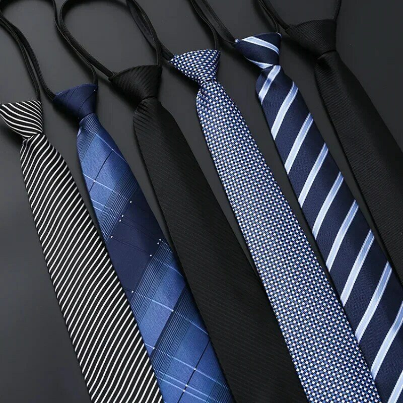 رجال الأعمال فستان سستة الرقبة التعادل أنيقة Gentleman قميص التعادل العريس الزفاف الأزرق شريط أسود كسول العلاقات الملابس والاكسسوارات