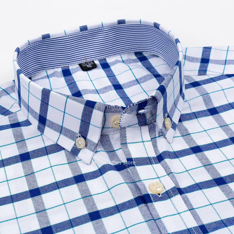 قمصان أكسفورد من القطن الخالص للرجال ، بأكمام قصيرة ، ياقة مربعة ، منقوش متين ، مخطط ، جيب واحد ، قميص صيفي غير رسمي ، قطن 100% ، 2023