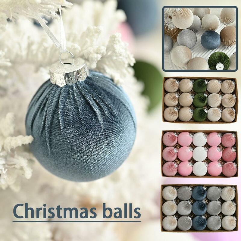 الكرة المخملية للزينة عيد الميلاد ، زخرفة معلقة ، زخرفة شجرة ، قلادة ، زخرفة عيد ميلاد سعيد ، 15 قطعة/صندوق