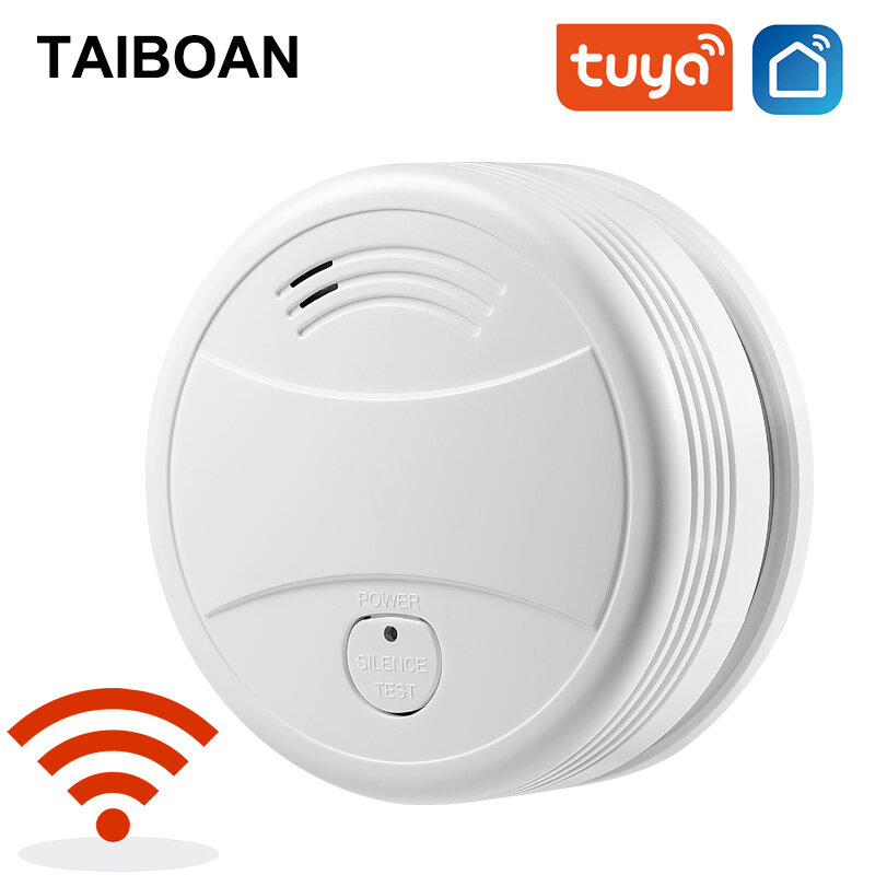 TAIBOAN-Tuya كاشف دخان الحريق WiFi ، نظام إنذار أمني للحديقة والمنزل والمنزل والمكتب والتحكم في تطبيق SmartLife وإنذار الحريق