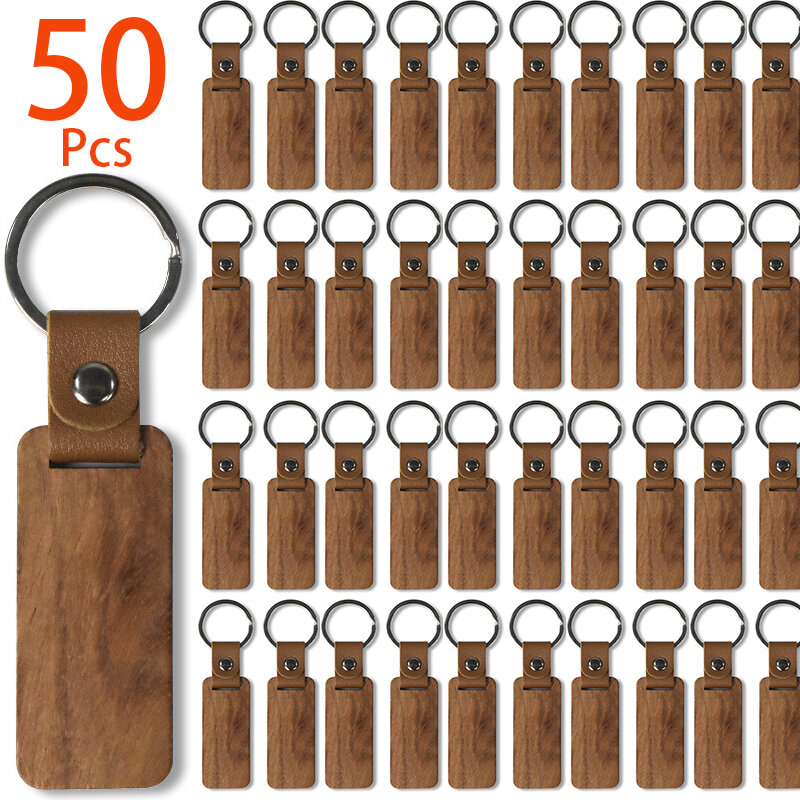 سلاسل مفاتيح خشبية مستطيلة ، سلاسل مفاتيح من جلد البولي يوريثينيوم ، سلسلة مفاتيح خشبية ، فارغة ، 50 ، 50 ،