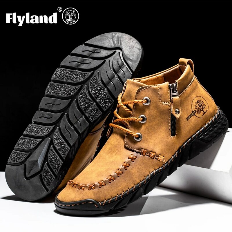 فليلاند عالية الجودة اليدوية رجالي جلد طبيعي أحذية غير رسمية تنفس المشي الأحذية الأحذية الدافئة القيادة الأحذية حجم كبير 48