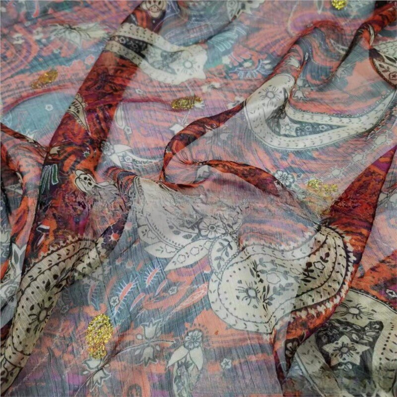 قماش شيفون مجعد برونزي ، خياطة يدوية ذاتية الصنع