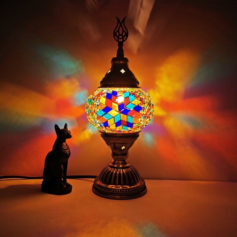 اليدوية الجدول مصباح التركية الزجاج الملون عاكس الضوء الفن Vintage فسيفساء رومانسية سطح المكتب أضواء الزخرفية منضدة ضوء الليل