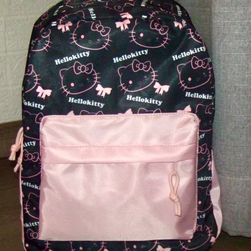 حقيبة ظهر سانريو مرحبا كيتي مطبوعة للنساء ، حقيبة مدرسية بسعة كبيرة ، أسود ، تباين وردي ، موضة كورية ، حقيبة كاواي ، Y2k ، جديدة