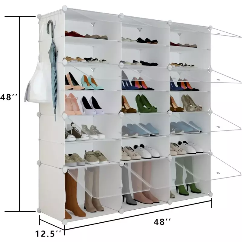 خزانة تخزين أحذية بلاستيكية قابلة للتوسيع مع باب ، طاولة زينة لمجموعة المكياج ، أرفف أحذية ، مدخل ، غرفة نوم ، 48 زوجًا