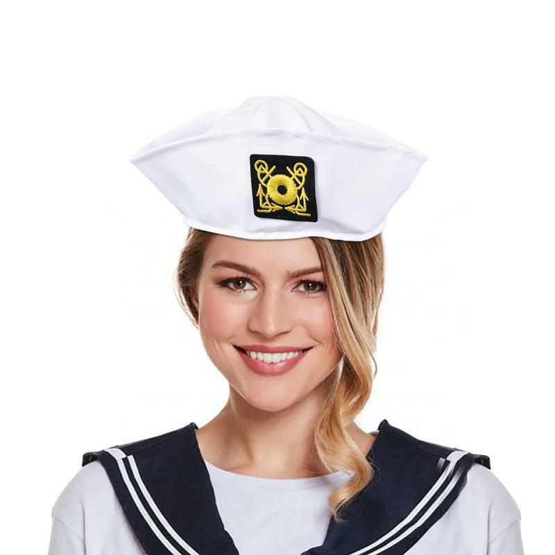 البحرية الأبيض بحار قبعة مع شعار للنساء ، بحار قبعة ، زي ملحق ، مريحة ، الكبار ، طفل
