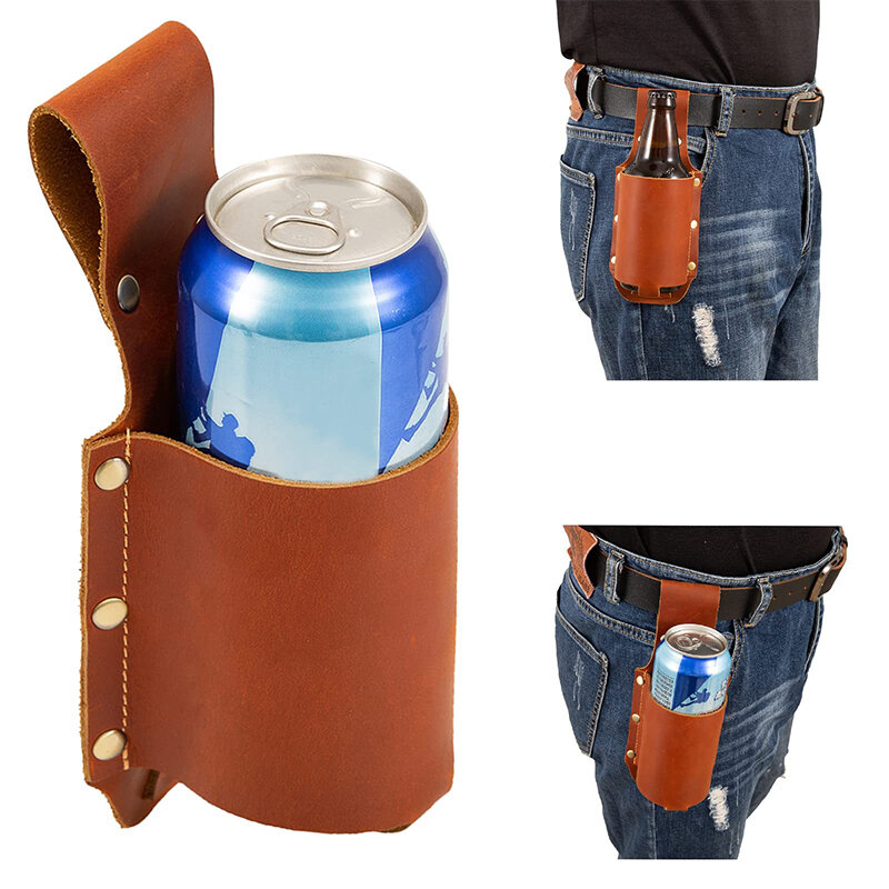 حامل حزام زجاجة بيرة من الجلد ، حافظة زجاجة بيرة خارجية ، علبة ، علبة مشروبات ، غطاء تخزين حزام