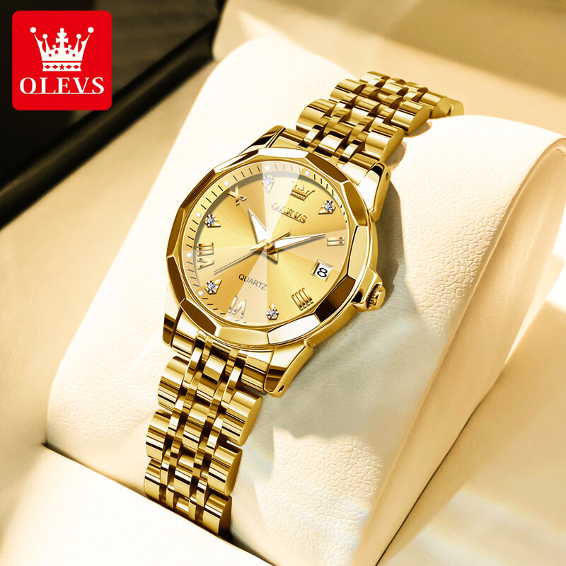 OLEVS ساعات نسائية أنيقة المعين الأصلي الكوارتز السيدات ساعة اليد الفولاذ المقاوم للصدأ مقاوم للماء مضيئة العلامة التجارية ساعة جديدة
