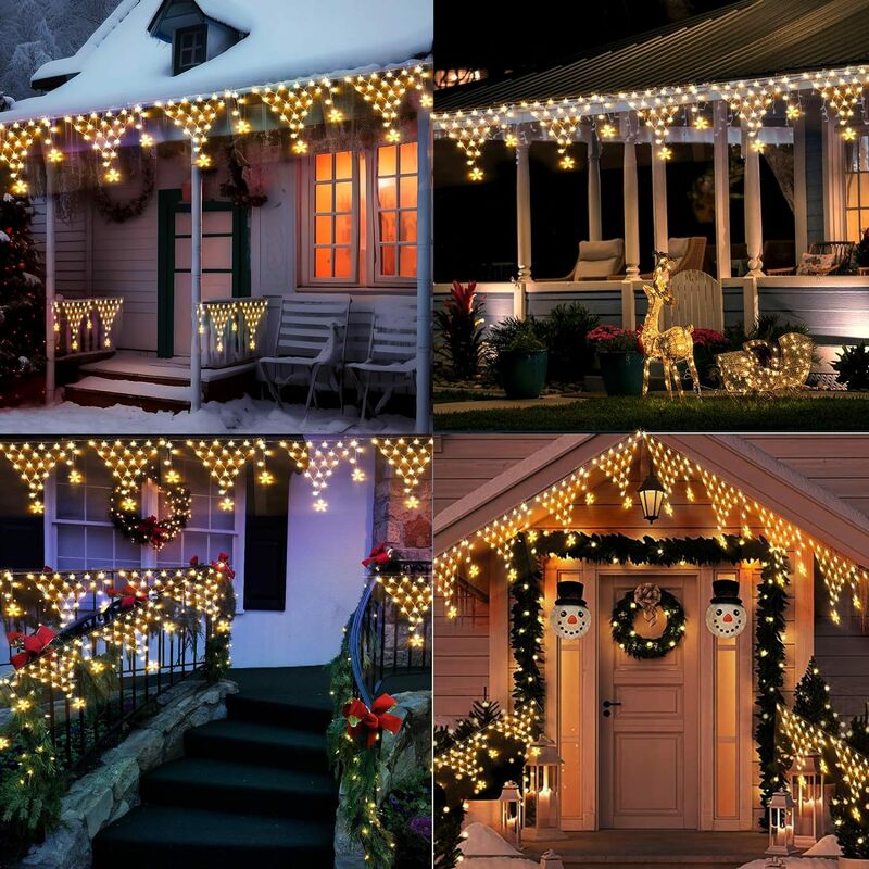 شبكة عيد الميلاد في الهواء الطلق ، أضواء جنية ستارة ، أضواء LED ، أضواء شبكية للشرفة ، سياج ، أضواء جدارية للزينة ،
