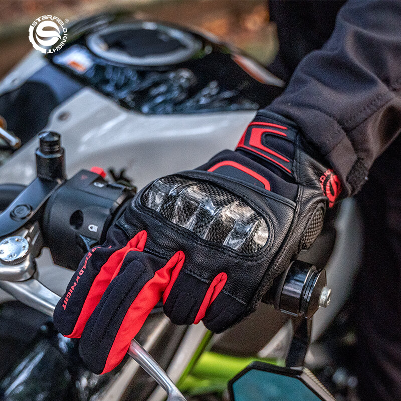 قفازات ركوب SFK-Motocross ، ألياف الكربون ، جلد الماعز الحقيقي ، مقاوم للماء ، مقاوم للاهتراء ، دافئ ، إكسسوارات الدراجات النارية ، الشتاء