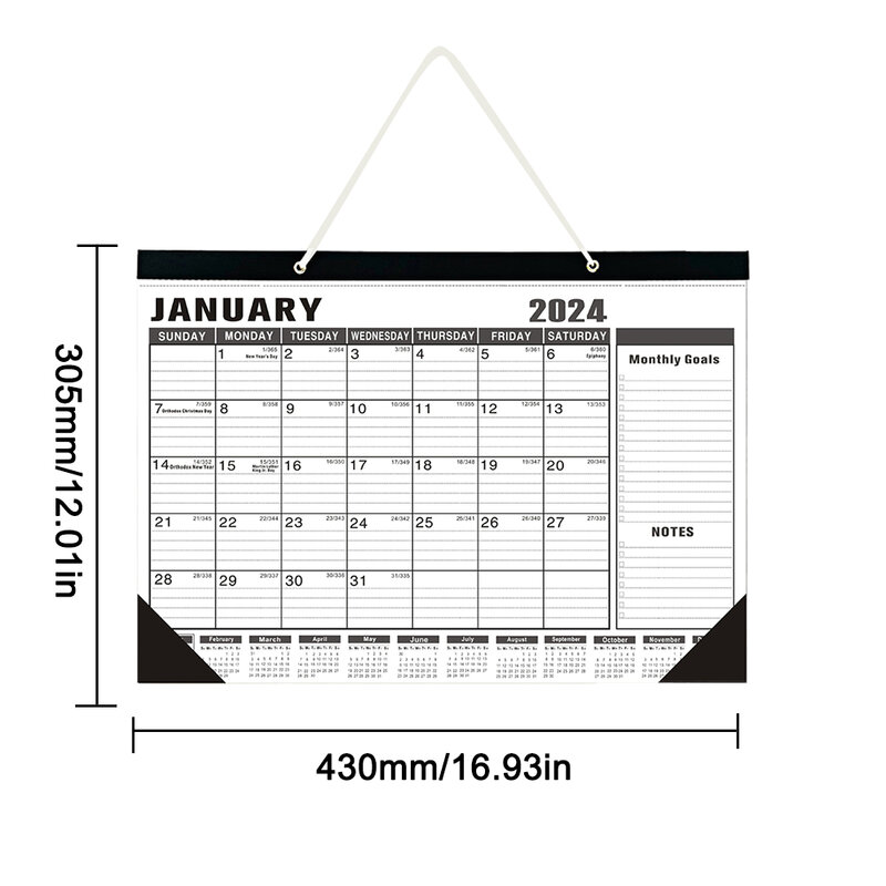2023-2024 سنة التقويم 18 شهري مكتب المنزل تنظيم الديكور مع تعليق هوك جدار التقويم سميكة ورقة الجدول الزمني