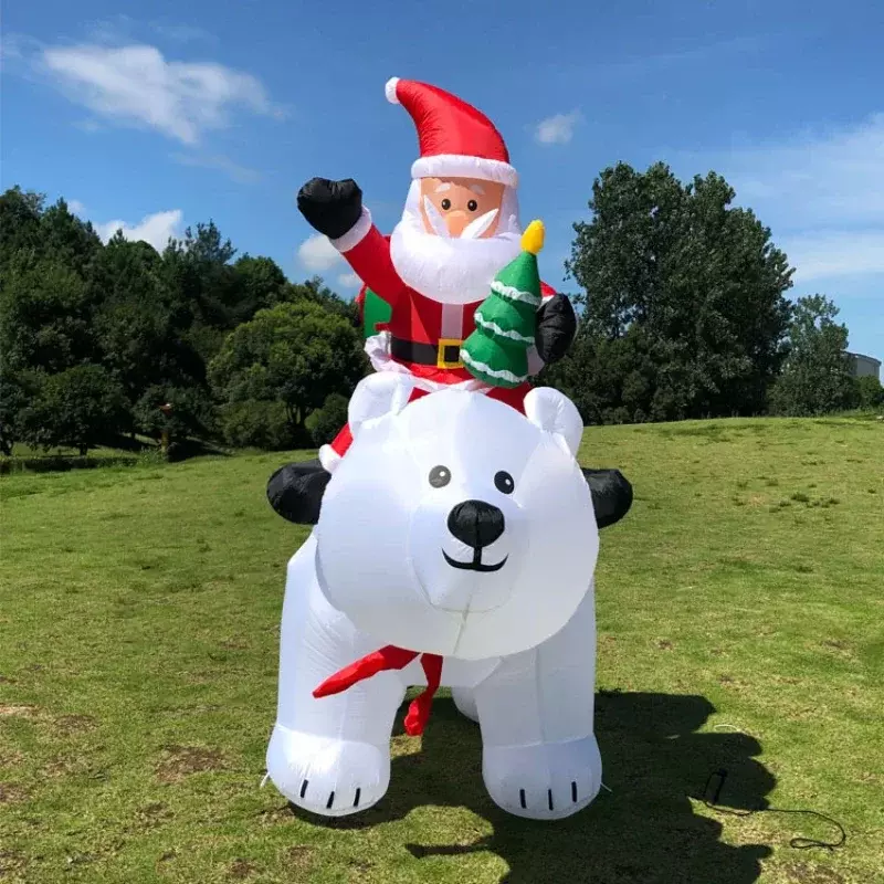 نفخ سانتا كلوز ركوب الدب القطبي 2 متر عيد الميلاد نفخ لعبة دمية داخلي في الهواء الطلق حديقة عيد الميلاد الديكور