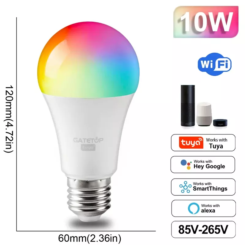 لمبة Tuya الذكية RGB ، واي فاي قابل للإضاءة ، مصباح سحري LED ، AC V ، 85V-42 V ، A60 ، E27 ، تعمل مع اليكسكا ، جوجل المنزل