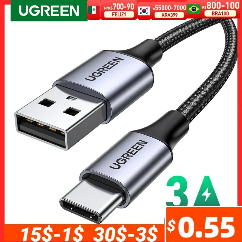 UGREEN-USB نوع C كابل آيفون 15 ، شاومي ، ريليم ، سامسونج S23 ، الشحن السريع ، USB C بيانات الحبل ، ألف إلى USB C شاحن كابل ، 3A
