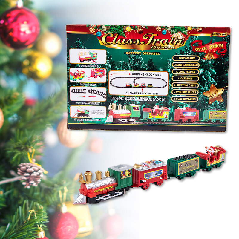 عيد الميلاد الكهربائية السكك الحديدية سيارة بنة المسار مجموعة ، لعبة النقل ، قطار الطوب ، عيد الميلاد وهدية سنوات جديدة