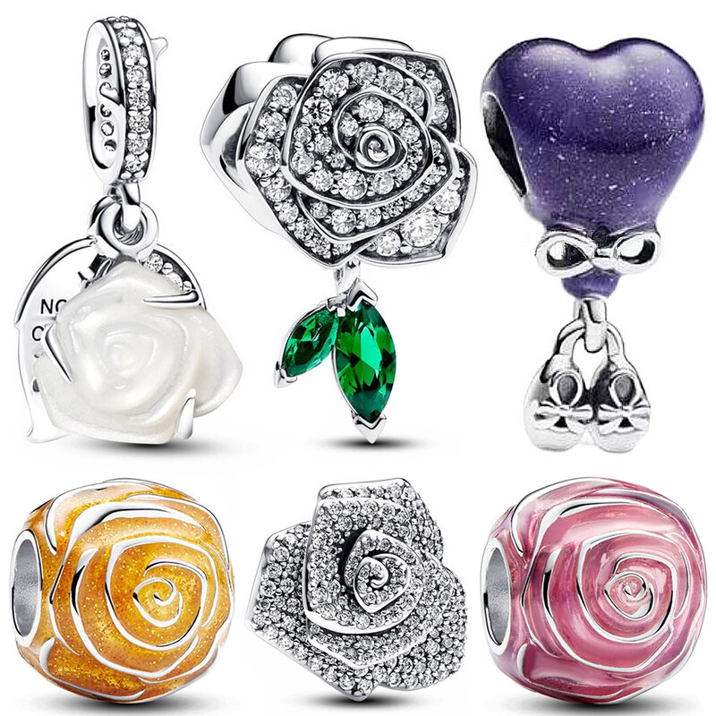 سلسلة زهور سحر ورود الزركون ، قلادة حبة لسوار الباندورا ، هدايا مجوهرات سهلة الاستخدام للفتيات ، فضة S925 ، جديد ،