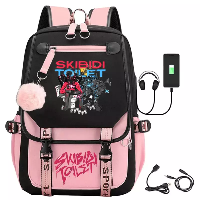 حقيبة ظهر شحن USB للمراهق ، لعبة Skibidi ، حقيبة مدرسية للكمبيوتر المحمول ، حقيبة ظهر خارجية ، حقيبة كتب للأولاد والبنات ، حقيبة سفر عالية الجودة