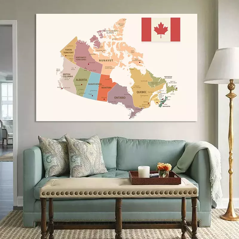 225*150 سنتيمتر كندا خريطة سياسية كبيرة المشارك غير المنسوجة قماش اللوحة الفصول الدراسية ديكور حوائط المنزل اللوازم المدرسية